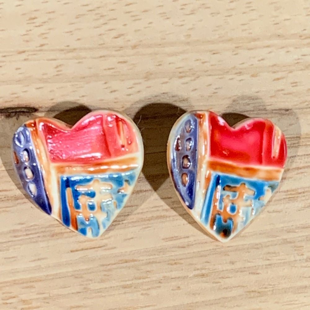 Unbranded Heart Stud Earrings Women Enamel Plastic Red Blue Abstract Art
